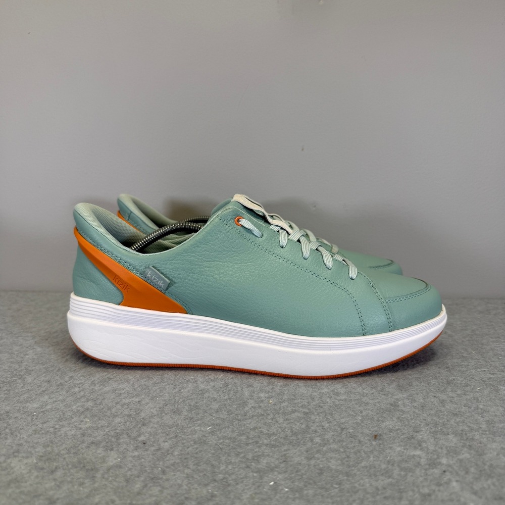 Kizik Athens Womens Shoes Size 11 Mint Green Orange Hands Free Leather Sneakers - Picture 4 of 10